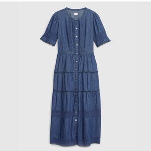 GAP X LOVESHACKFANCY DENIM TIERED MIDI DRESS - SIZE L - NEVER WORN